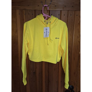 Neon Yellow Cropped Hoodie Women’s Size Med NWT Bright Pullover Sweatshirt Urban
